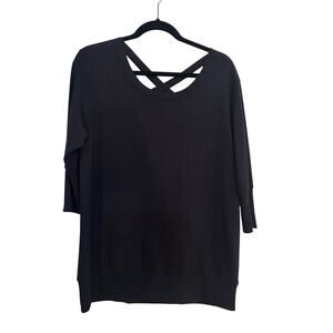 Knit Black Long Sleeve Scoop Neck Sweater Top r8 activewear Criss Cross Soft